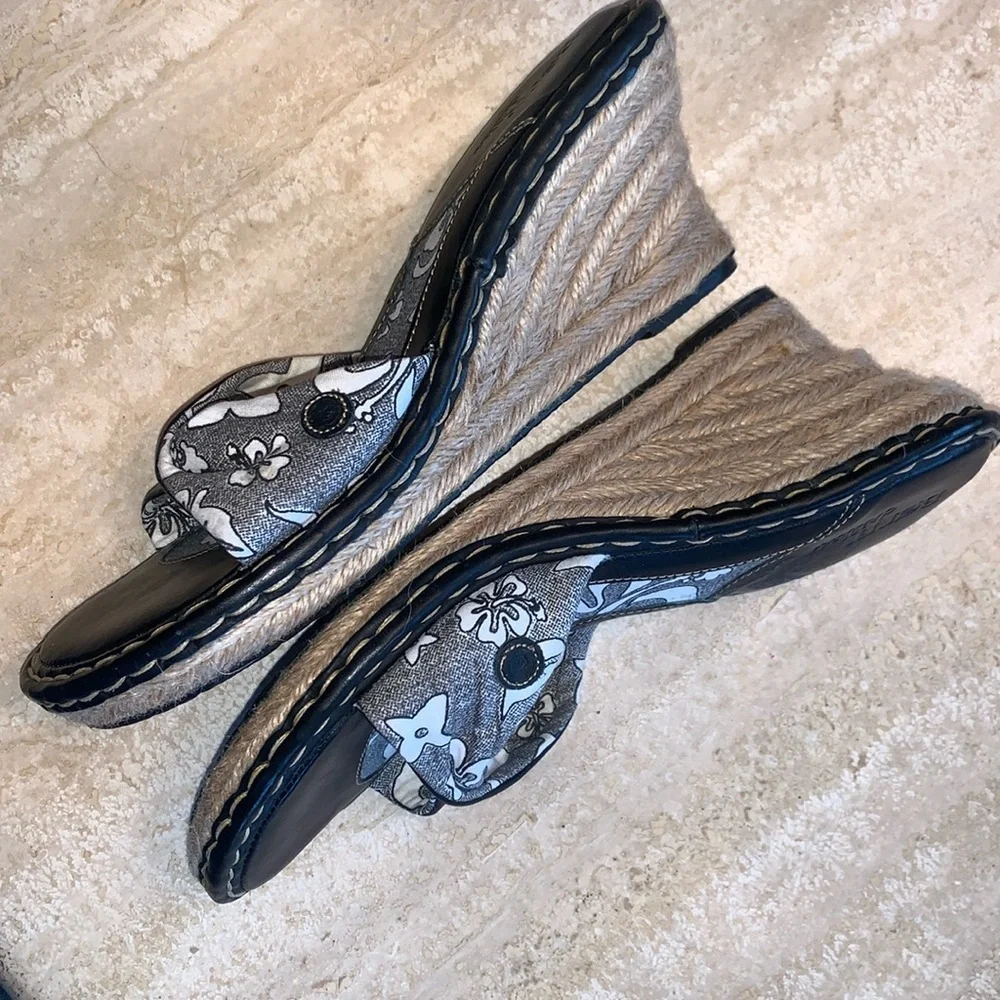 BORN “DRILLES” platform espadrilles, twisted black leather, canvas upper. 10 EUC